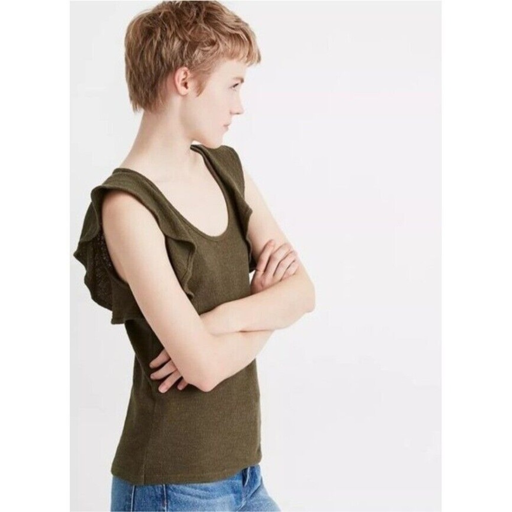 Madewell Olive Green Ruffle Sleeve Top Casual Sleeveless Size XL